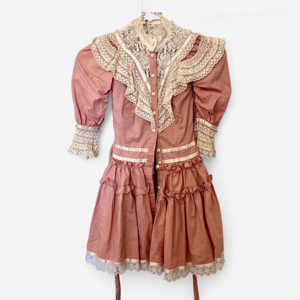 Vintage Gunne Sax Dusty Pink Lace Prairie Dress & Bottoms Set Size 7 Girls